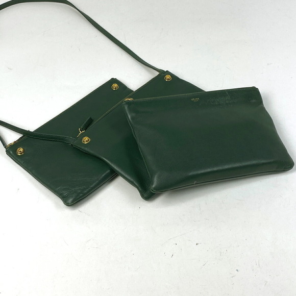 Celine Trio Bag Green Leather Shoulder - Picture 1 of 6
